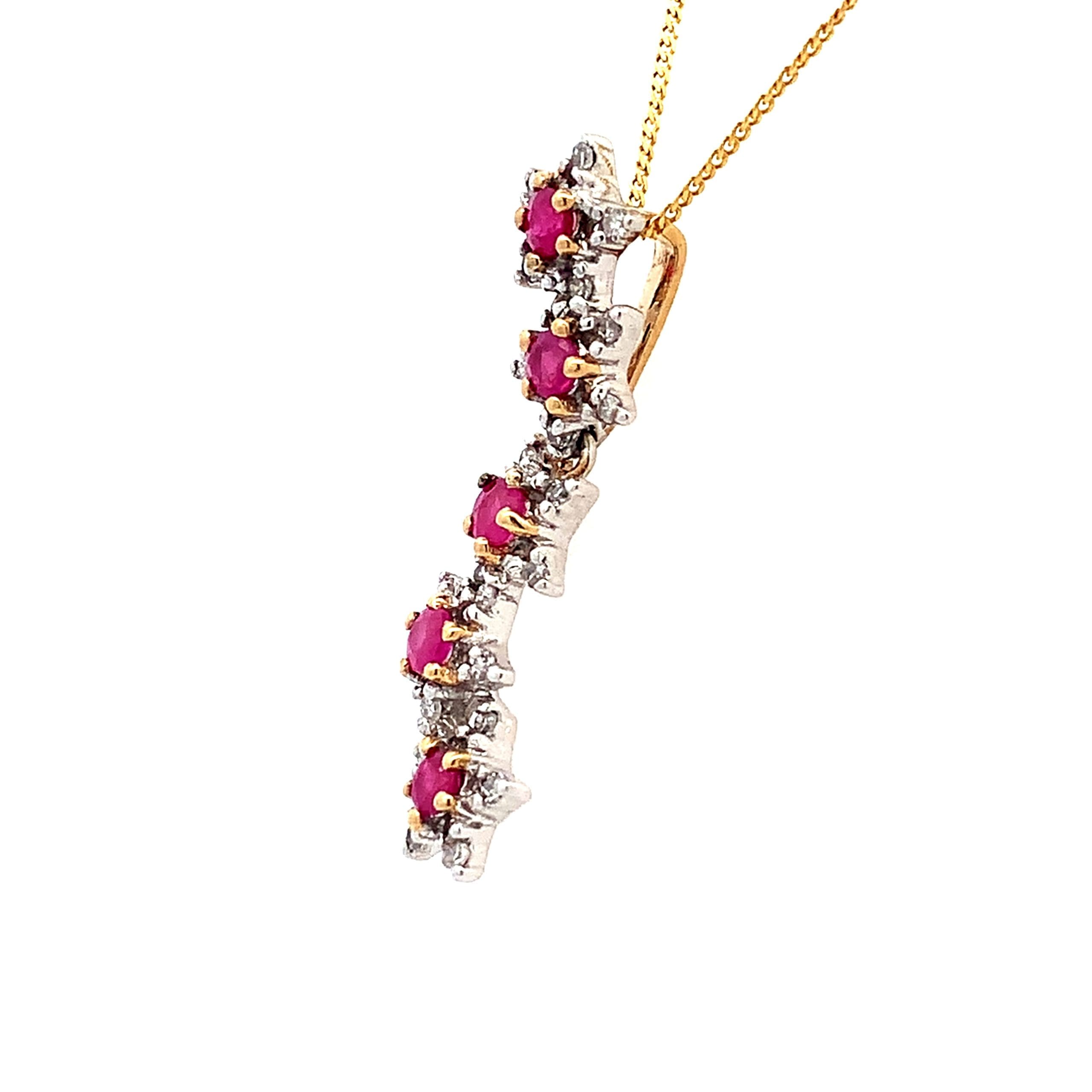 Ruby and Diamond Star Clusters Necklace