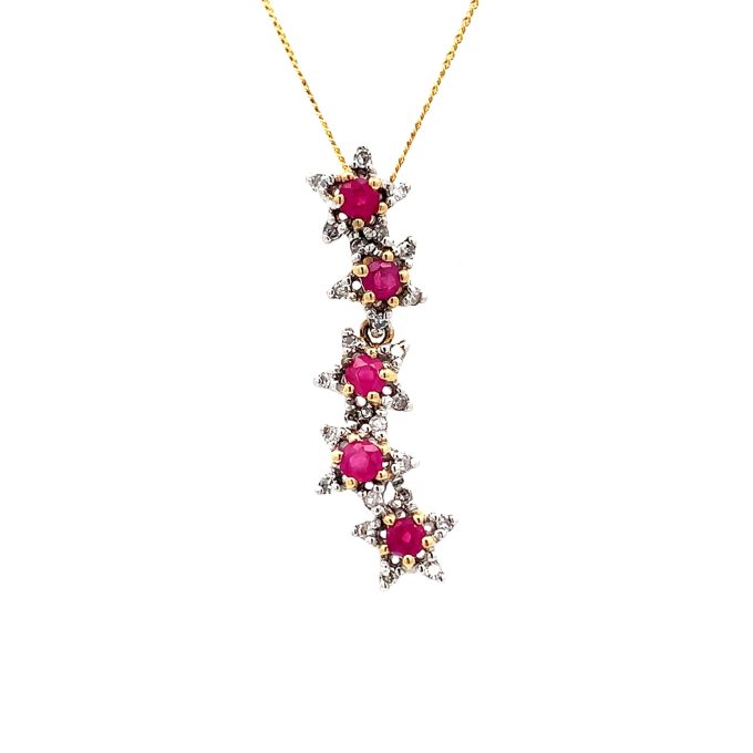 Ruby and Diamond Star Clusters Necklace