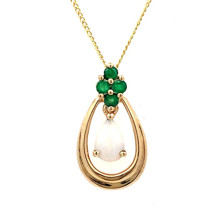 9ct Gold Opal & Emerald Pendant Necklace