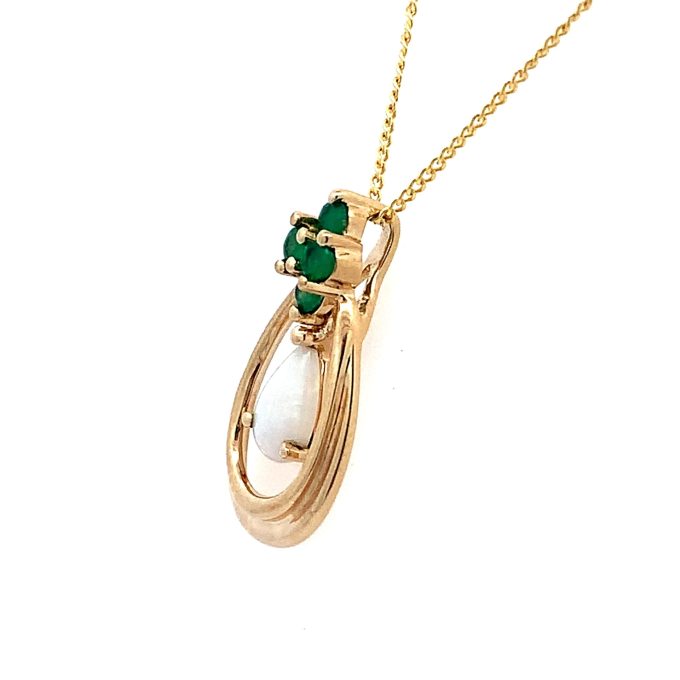 9ct Gold Opal & Emerald Pendant Necklace