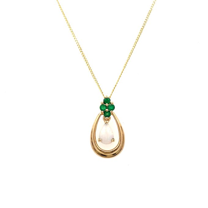 9ct Gold Opal & Emerald Pendant Necklace