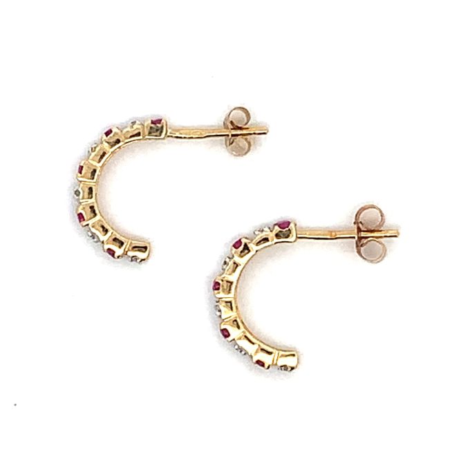 Ruby and Diamond Gold 1/2 Hoop Earrings