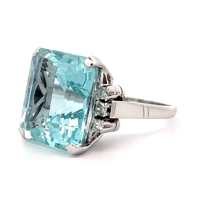 Platinum Aquamarine and Diamond Dress Ring