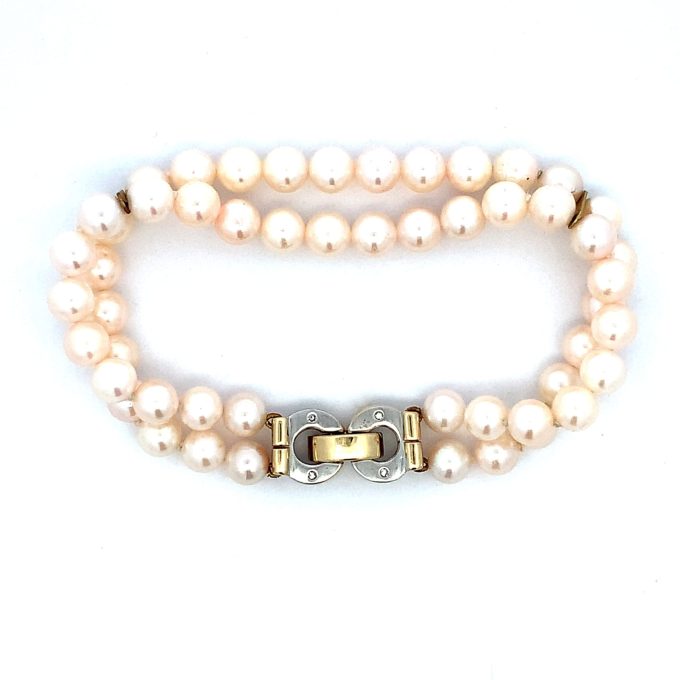 Two Row Pearl and Gold Bracelet