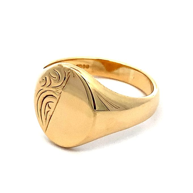 Gents 9ct Gold Oval Top Engraved Signet Ring