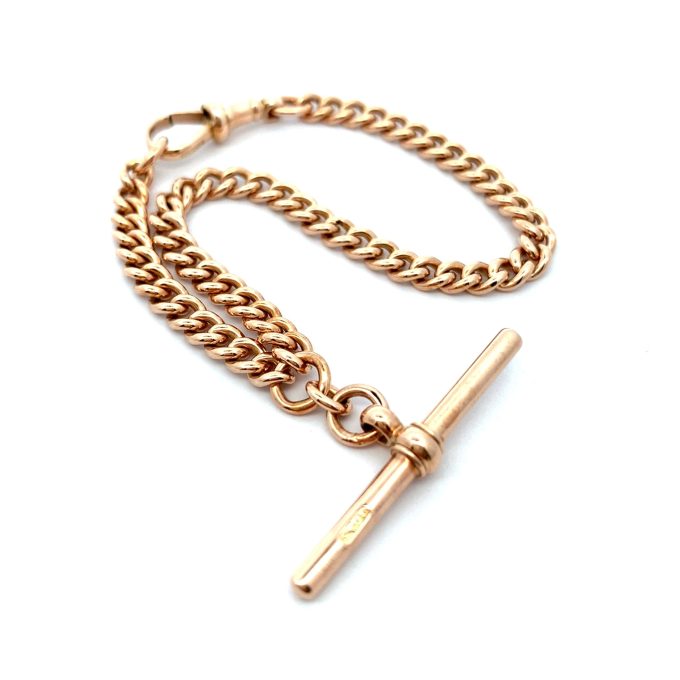Vintage Rose Gold Watch Chain Bracelet with T-Bar