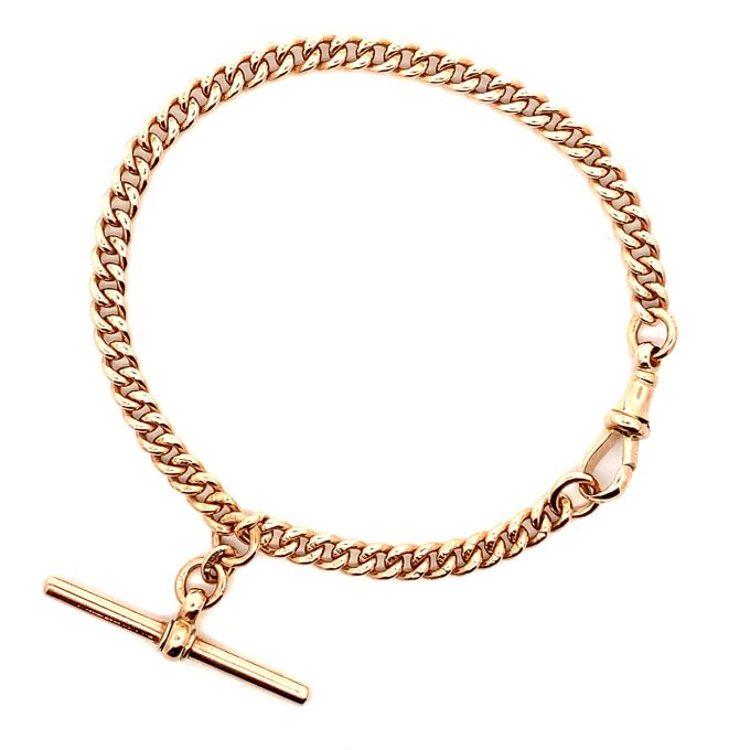 Vintage Rose Gold Watch Chain Bracelet with T-Bar