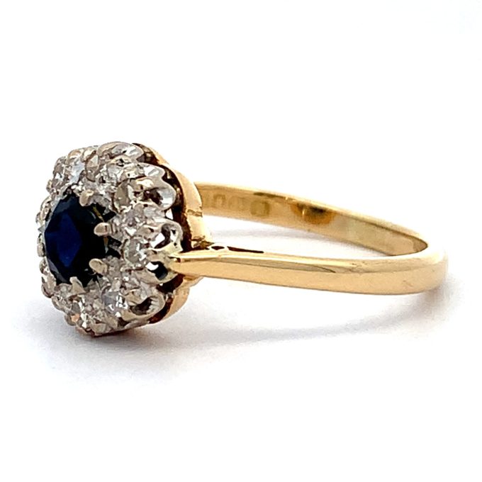 Yellow Gold Sapphire and Diamond Cluster Ring