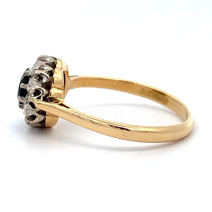 Yellow Gold Sapphire and Diamond Cluster Ring