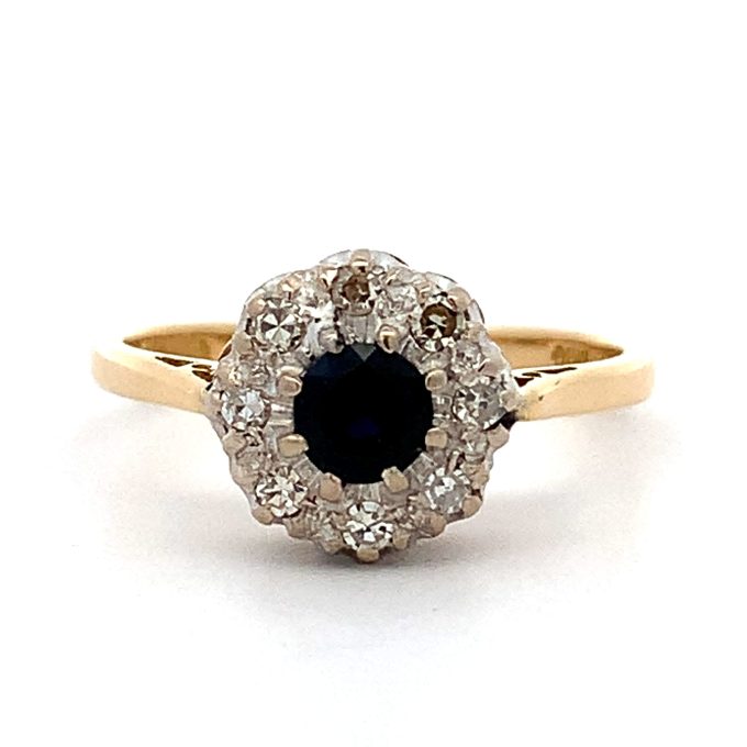 Yellow Gold Sapphire and Diamond Cluster Ring