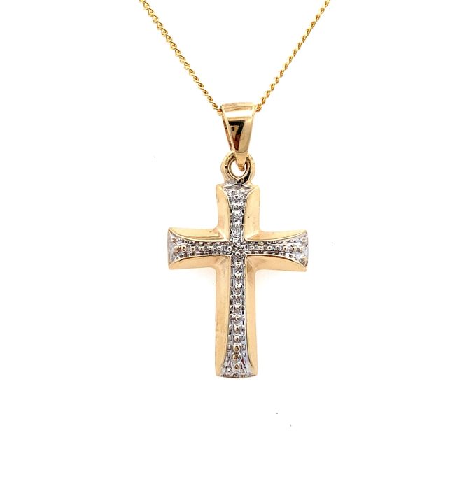 Yellow & White Gold Diamond Set Cross