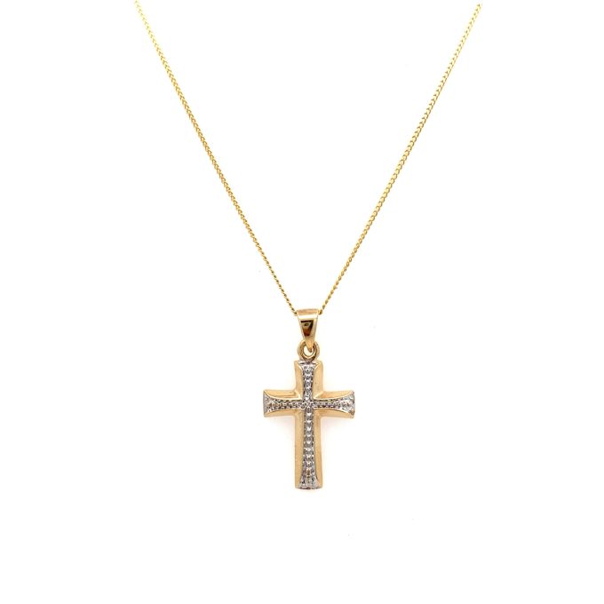 Yellow & White Gold Diamond Set Cross