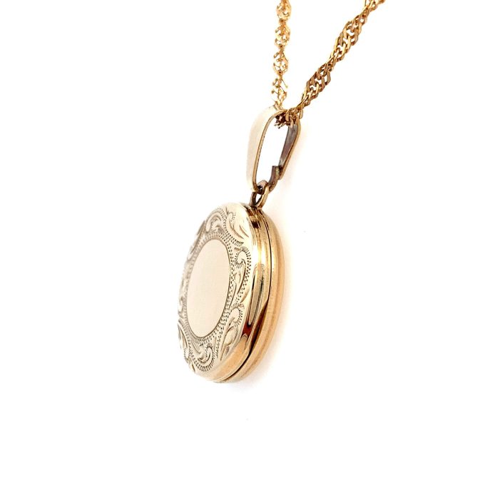 Yellow Gold Round Engraved Locket Necklace