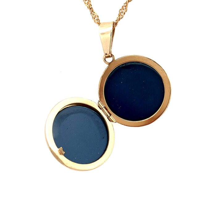 Yellow Gold Round Engraved Locket Necklace