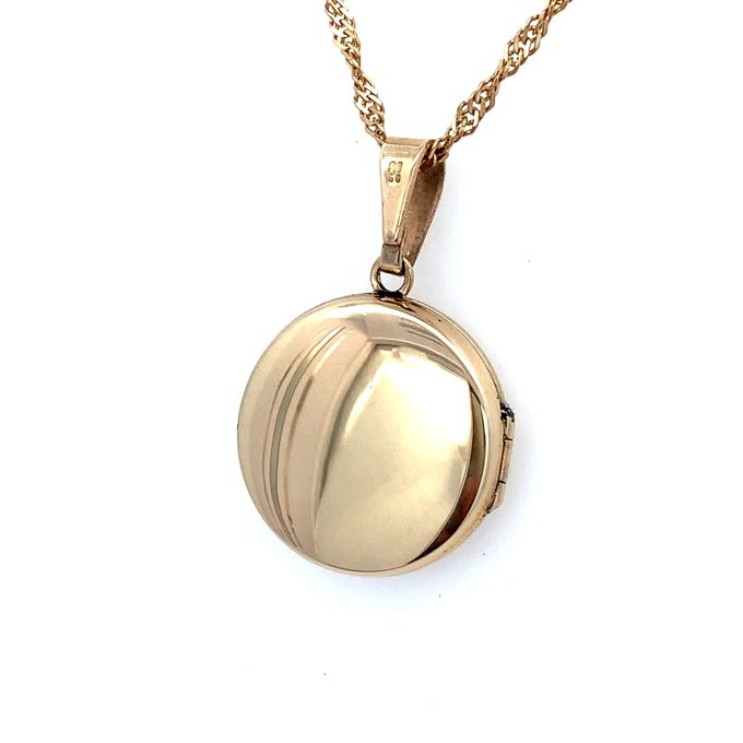 Yellow Gold Round Engraved Locket Necklace