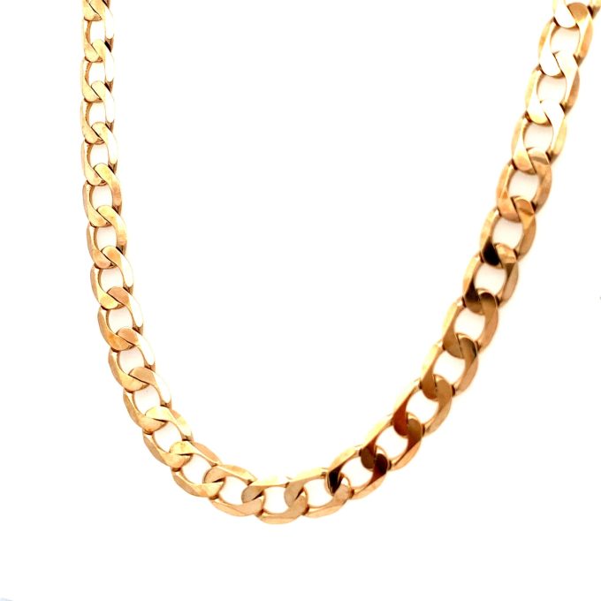 9ct Yellow Gold Gents Flat Curb Link Chain - 20 Inch
