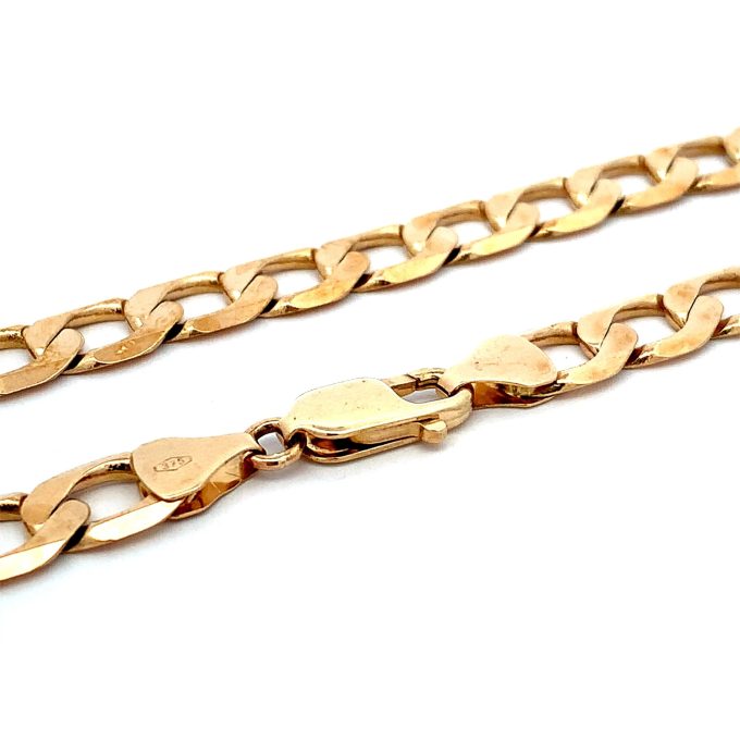 9ct Yellow Gold Gents Flat Curb Link Chain - 20 Inch