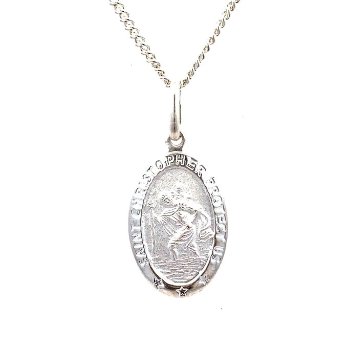 Oval Silver Saint Christopher Pendant and Chain