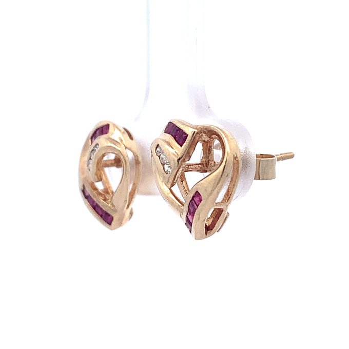 Ruby and Diamond Heart Stud Earrings