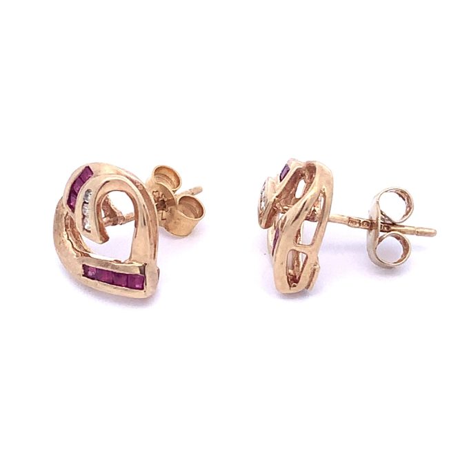 Ruby and Diamond Heart Stud Earrings