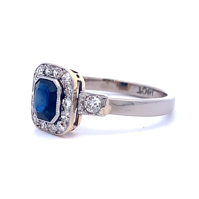 White Gold Sapphire and Deco Style Ring