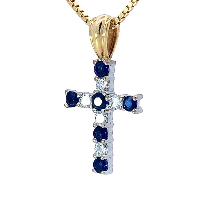 18ct Gold Sapphire and Diamond Cross