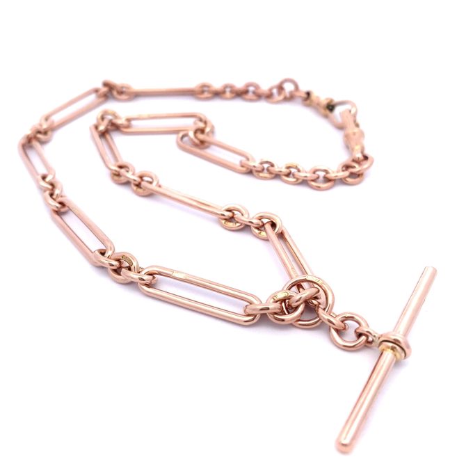 Rose Gold Trombone Link Watch Chain Necklace