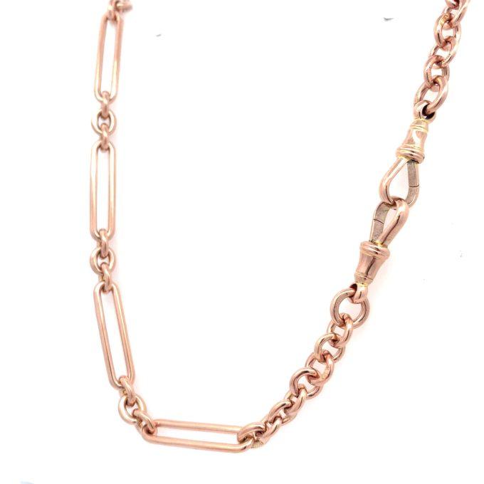 Rose Gold Trombone Link Watch Chain Necklace
