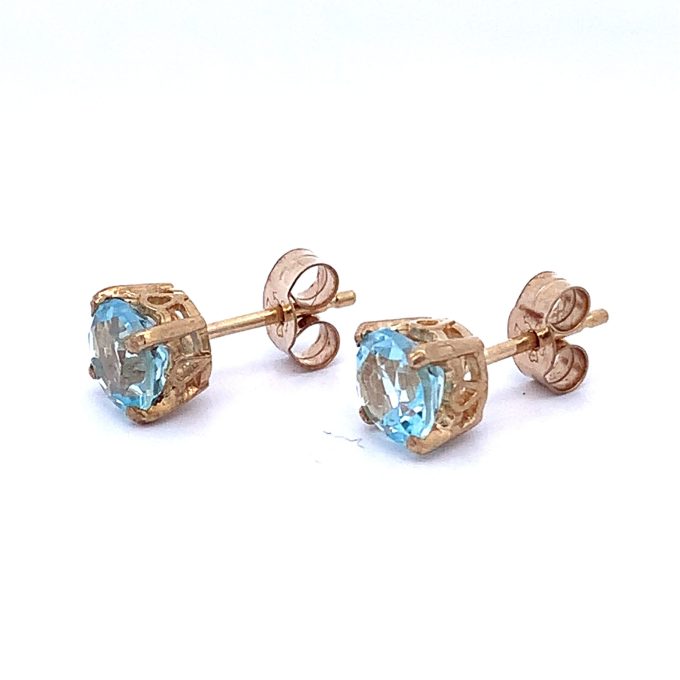 Yellow Gold Blue Topaz Stud Earrings