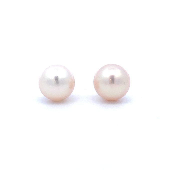 Yellow Gold Palest Pink Pearl Stud Earrings