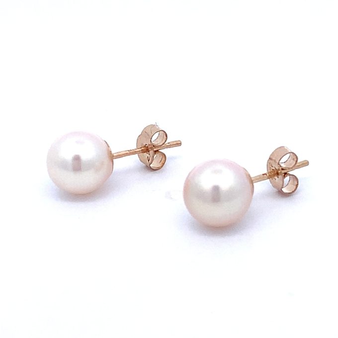 Yellow Gold Palest Pink Pearl Stud Earrings