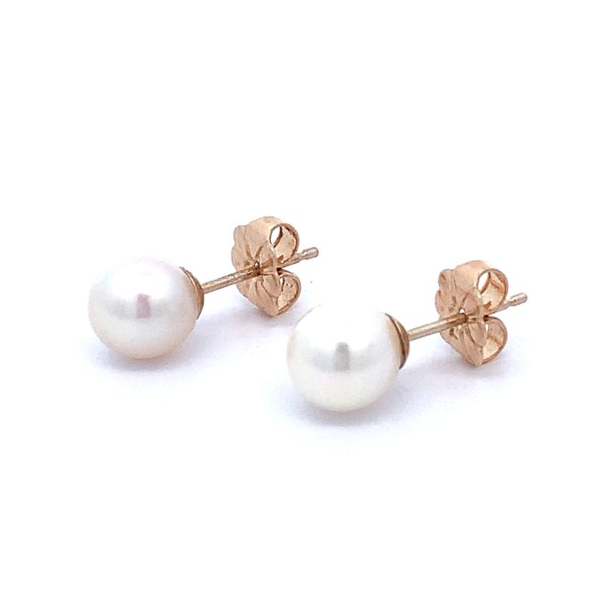 White Pearl Gold Stud Earrings
