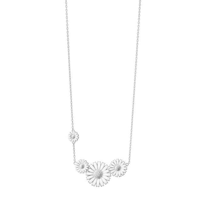 Georg Jensen White Four Daisy Silver Necklace