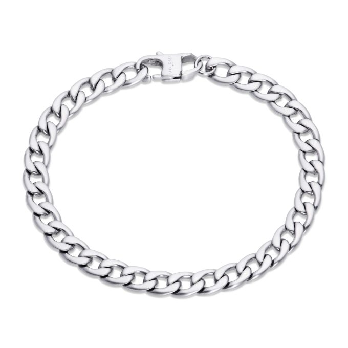 Unique Brushed Stainless Steel Flat Curb Bracelet 19cm