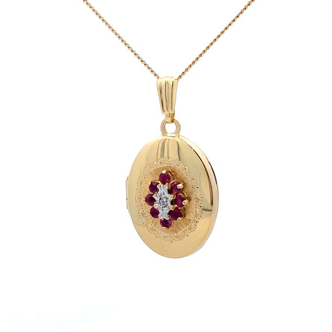 18ct Gold Ruby Locket Necklace