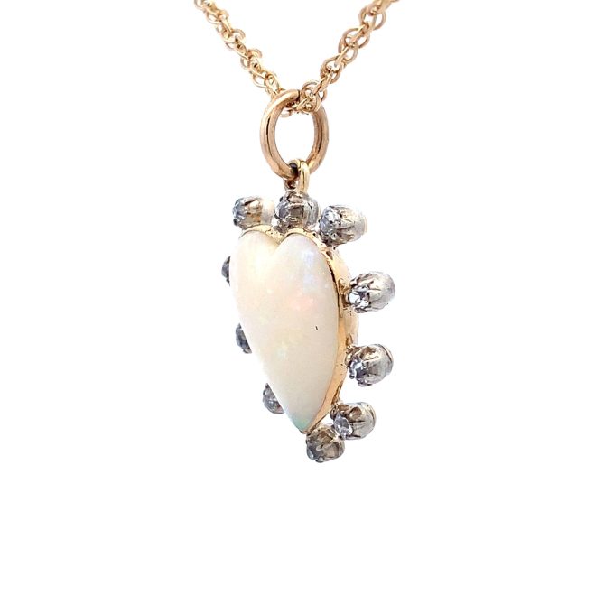 Antique Opal and Diamond Pendant Necklace