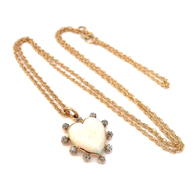 Antique Opal and Diamond Pendant Necklace