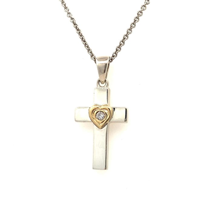Diamond Silver & Gold Cross Necklace