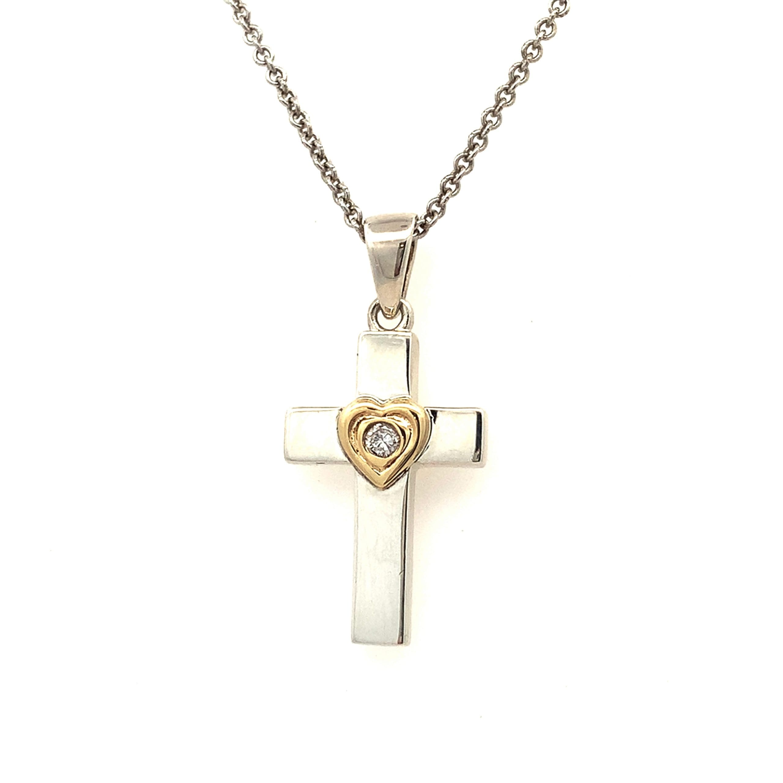 Diamond Silver & Gold Cross Necklace