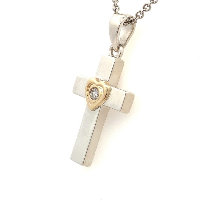 Diamond Silver & Gold Cross Necklace