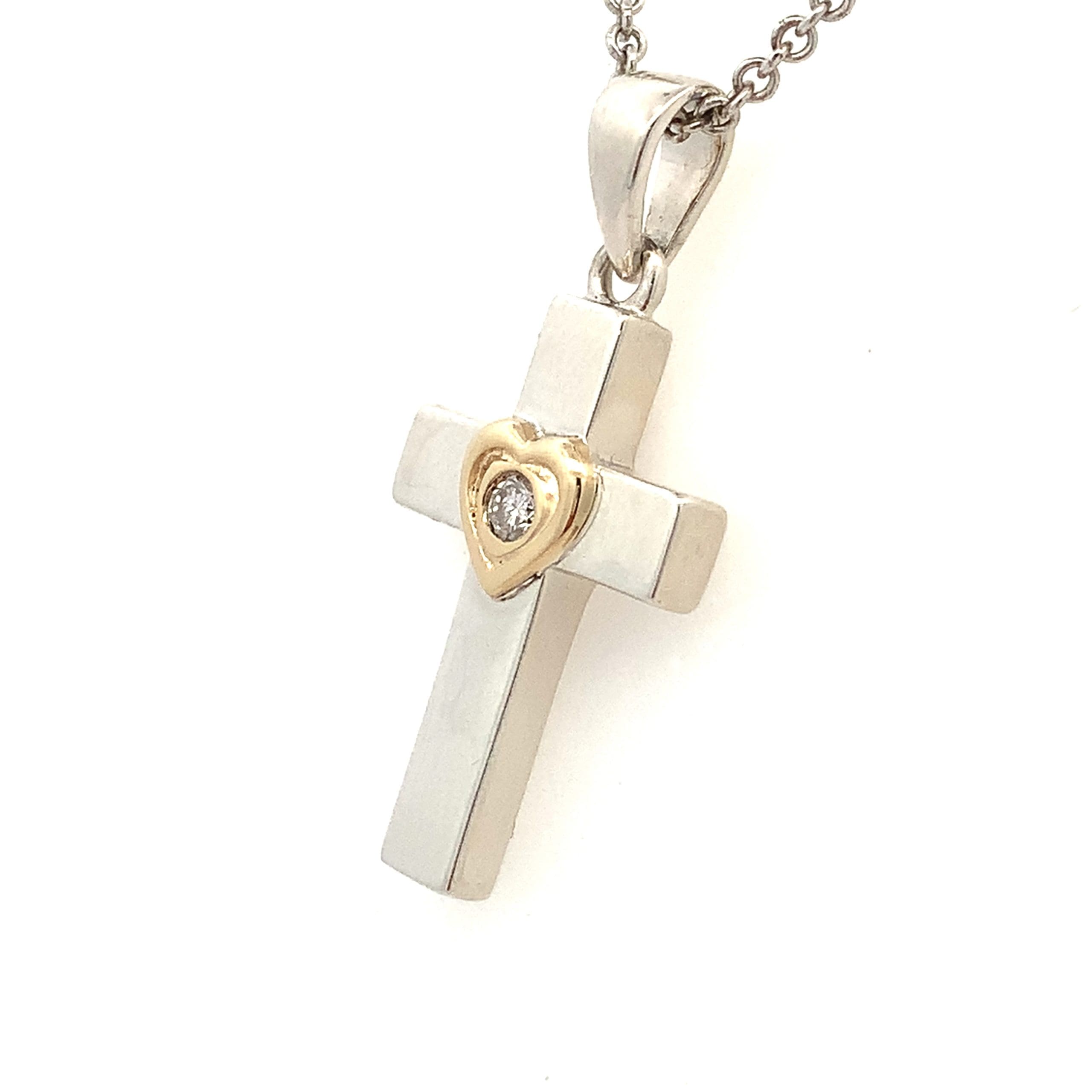 Diamond Silver & Gold Cross Necklace