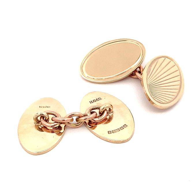 Sunray & Plain Oval Gold Cufflinks