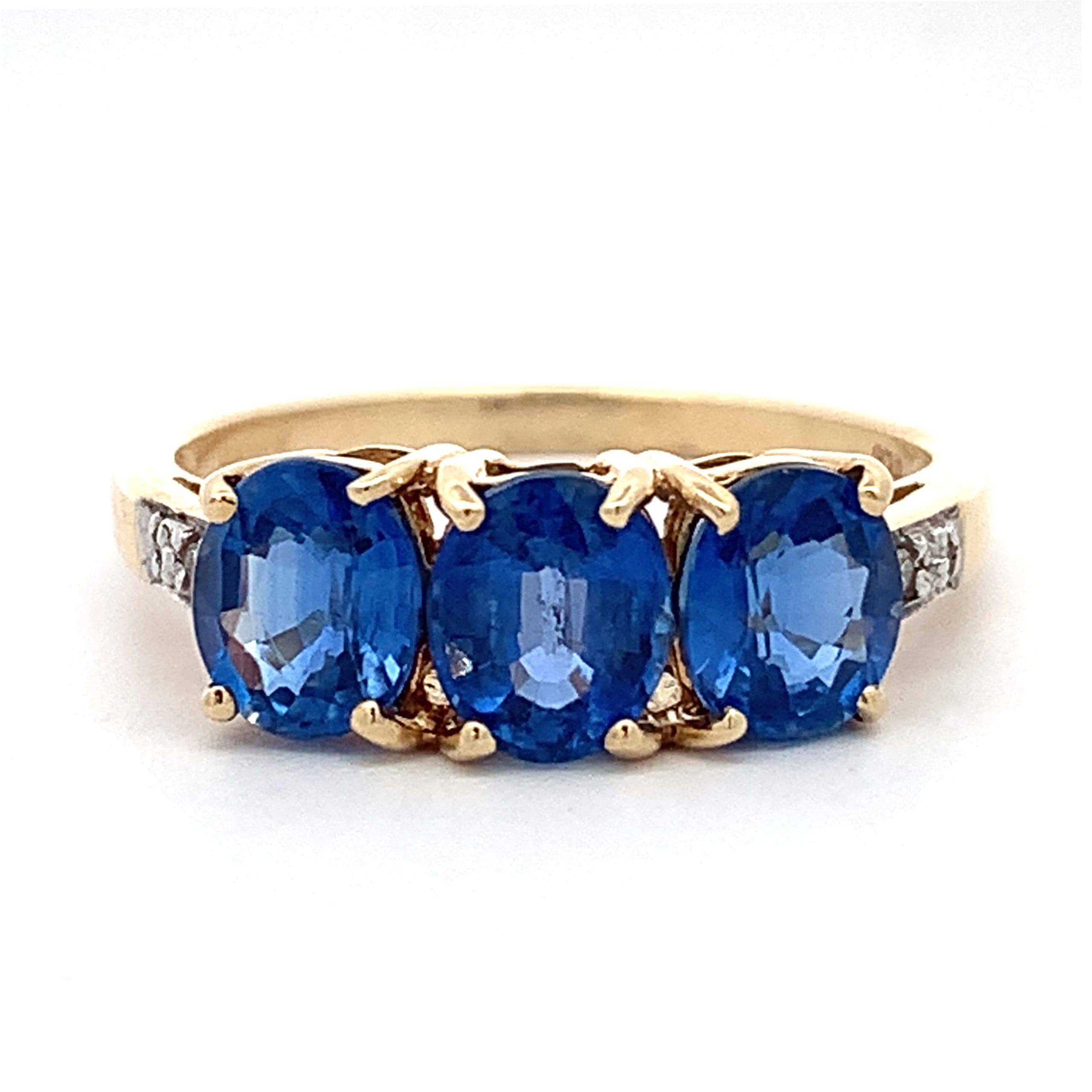 Yellow Gold Sapphire and Diamond Trilogy Ring