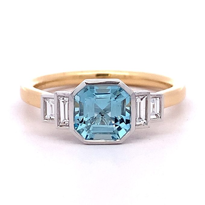 Aquamarine and Diamond Deco Ring