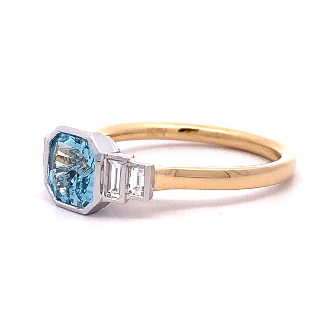 Aquamarine and Diamond Deco Ring
