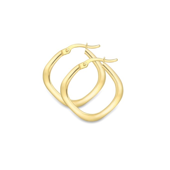 Yellow Gold Flat Cushion Hoop Earrings