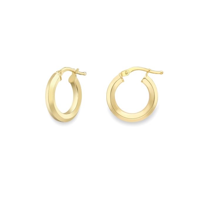 Yellow Gold Bevel Hoop Earrings