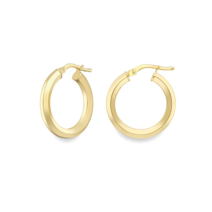 Yellow Gold Bevel Hoop Earrings