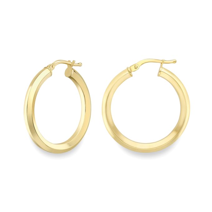 Yellow Gold Large Bevel Hoop Earrings