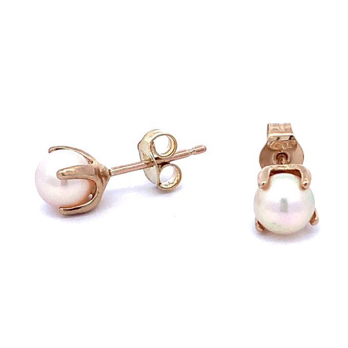White Pearl Yellow Gold Stud Earrings